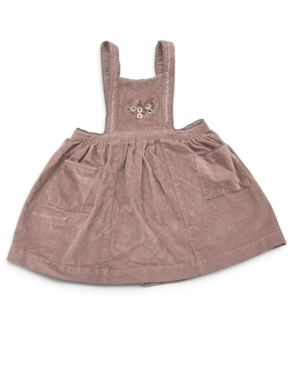 Jamie Kay Floral Embroidered Corduroy Overall Pinafore Dress Mauve Size 7YR